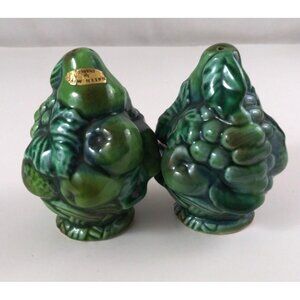 Vintage Inarco Green Mist Fruit Basket 3.75" Salt & Pepper Shakers